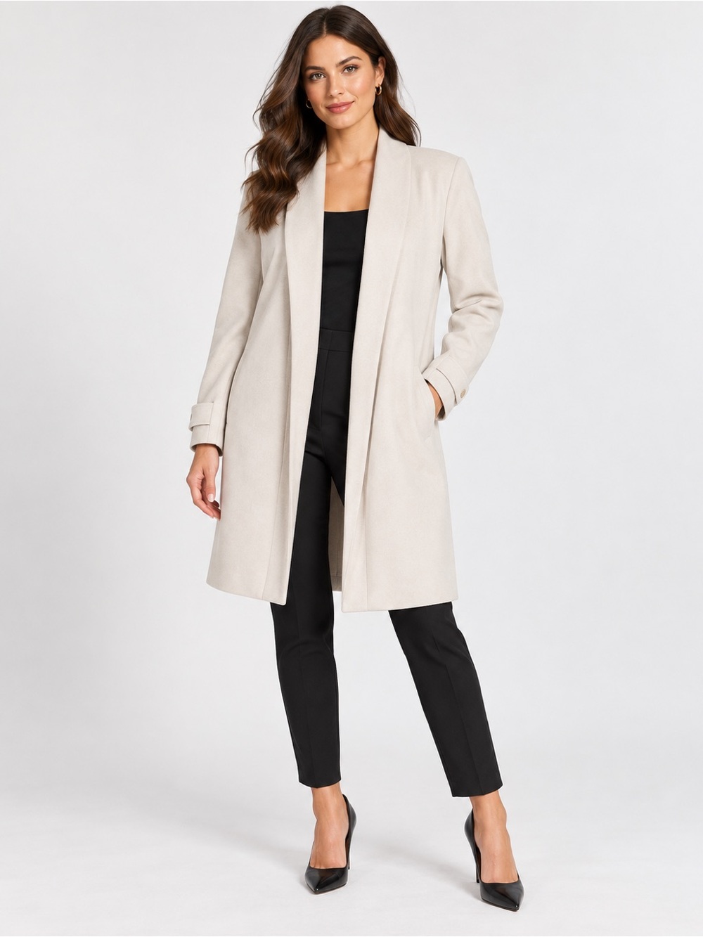Inc international concepts faux suede cocoon coat long blazer chalk S
